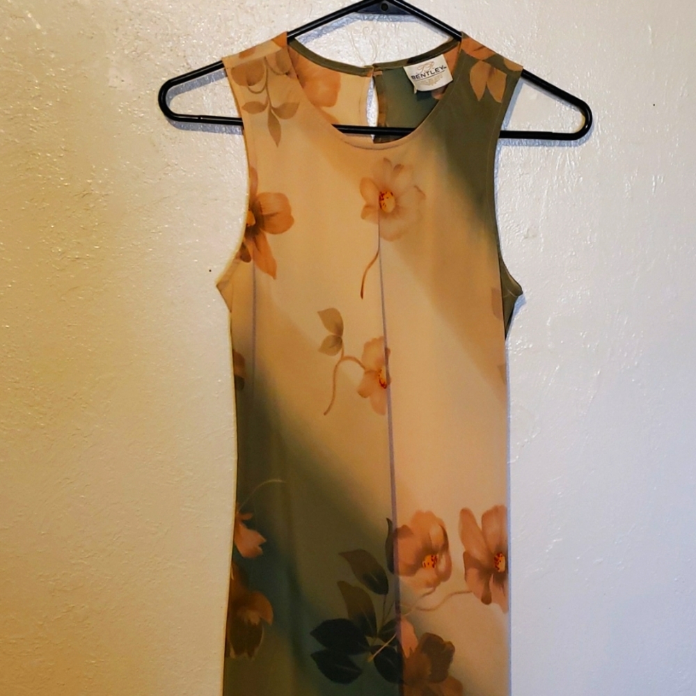 Long sheer Bentley dress, approx size 6, yellow and green